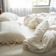 出口日本A类天然原棉不染色四件套纯棉全棉民宿白色被套床上用品