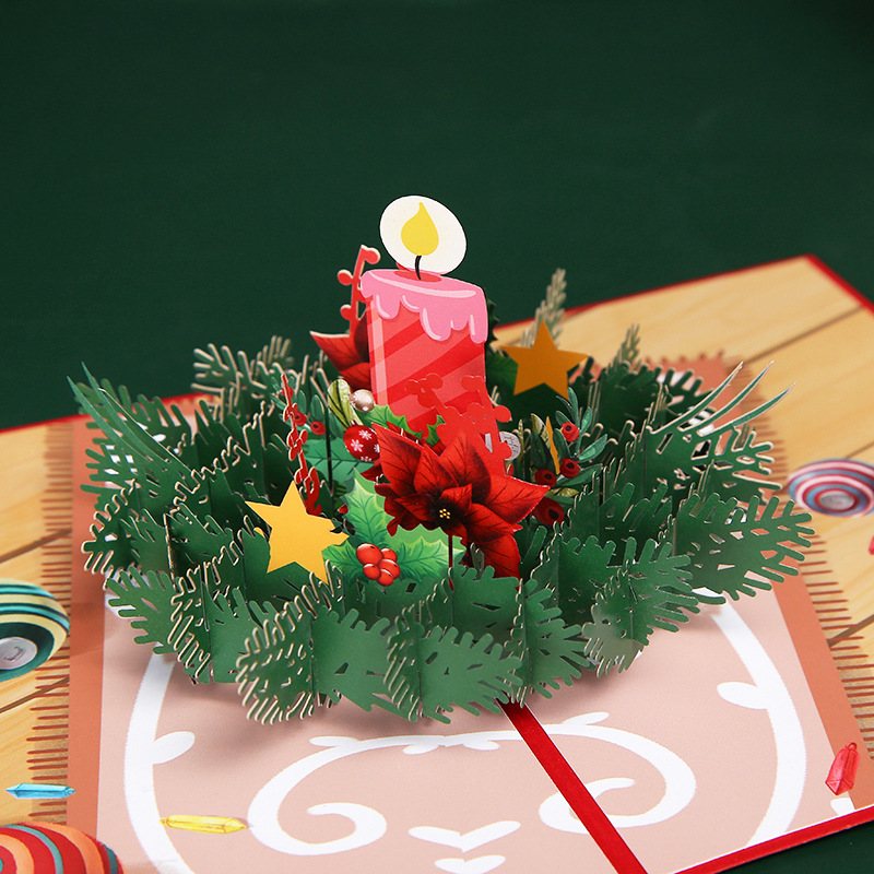 厂家批发圣诞节镂空祝贺卡创意DIY祝福感谢生日蜡烛贺卡立体纸雕
