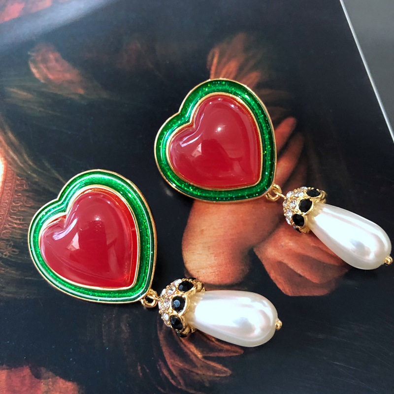 retro heart contrast color enamel glaze pin earrings wholesalepicture5