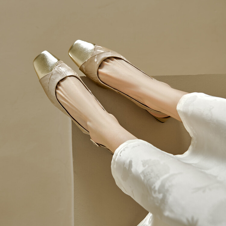 Sandal bít mũi nữ da bò phối màu gót thô 5 cm — Màu xanh lá, Màu mơ chi tiết 31