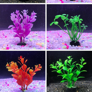 Simulated Aquatic Plants, Fish Tank Bottom Decoration, Aquarium Plastic Water Fake Flowers and Grass Foreground Small Ornaments, Colorful Stones