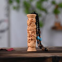 Yabai wood carving dragon column solid wood handle piece coiled dragon zodiac dragon handicrafts diamond magic staff home small ornaments 