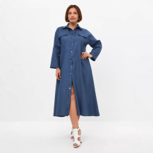 跨境欧美2025秋季热销修身俄罗斯女装中长牛仔衬衫连衣裙时尚外贸