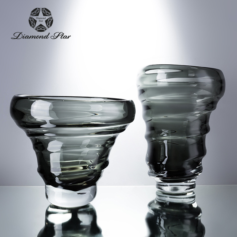钻石星 高级灰创意大口径玻璃器皿高花瓶 客厅水培鲜花现代软装饰