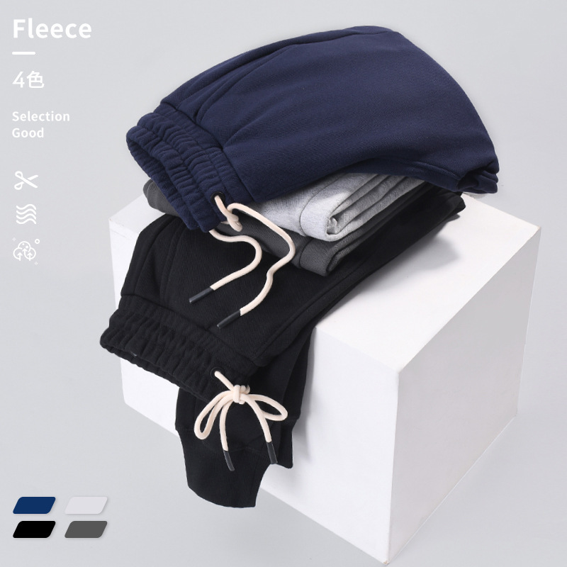 [Temperature] autumn and winter fleece-lined thick heavy drawstring sports casual skinny closed polar fleece men's and women's sweatpants