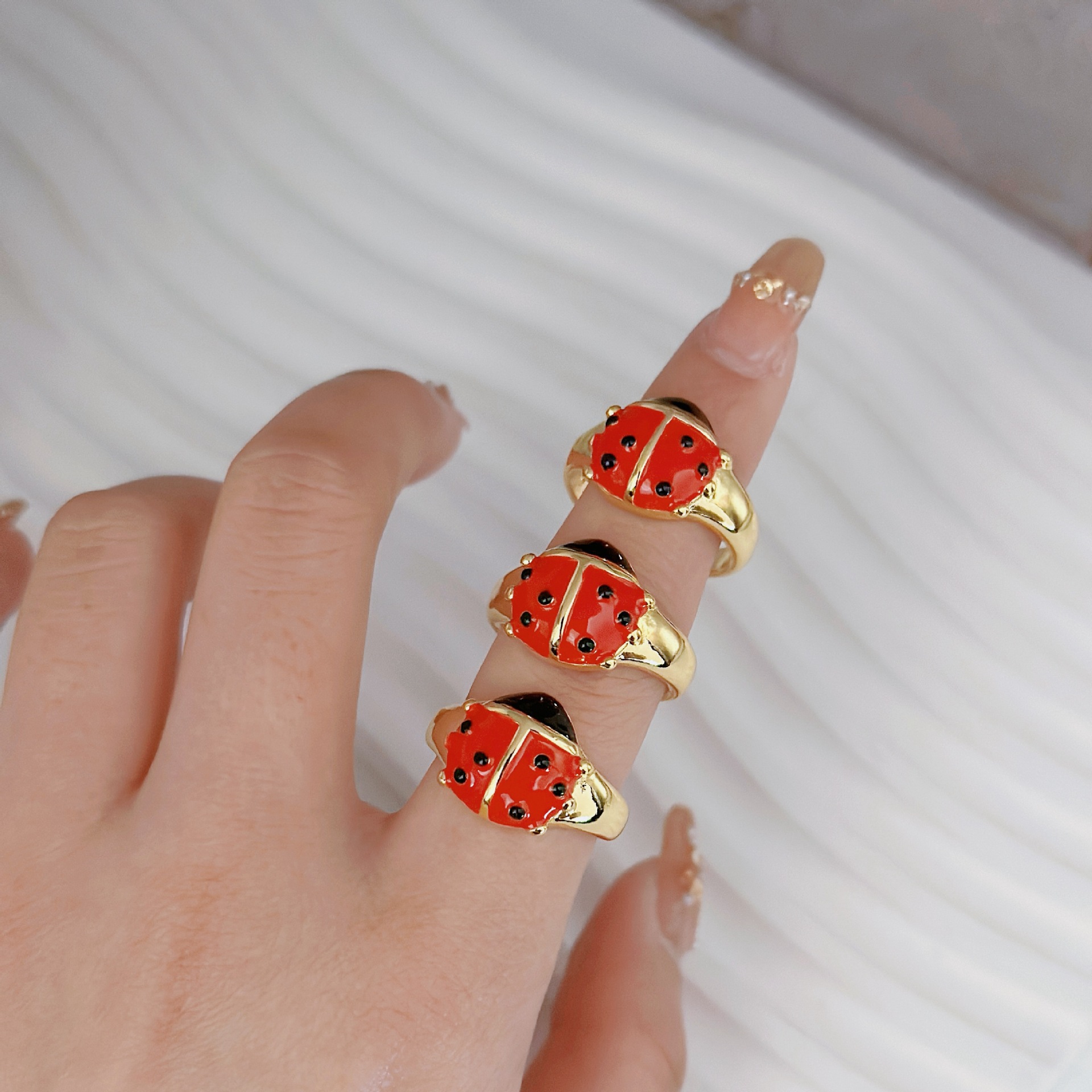 Casual, Daily Occasion Copper Material Wholesale Jewelry Vintage Style Classic Style Ladybugs Copper Plating Open Rings