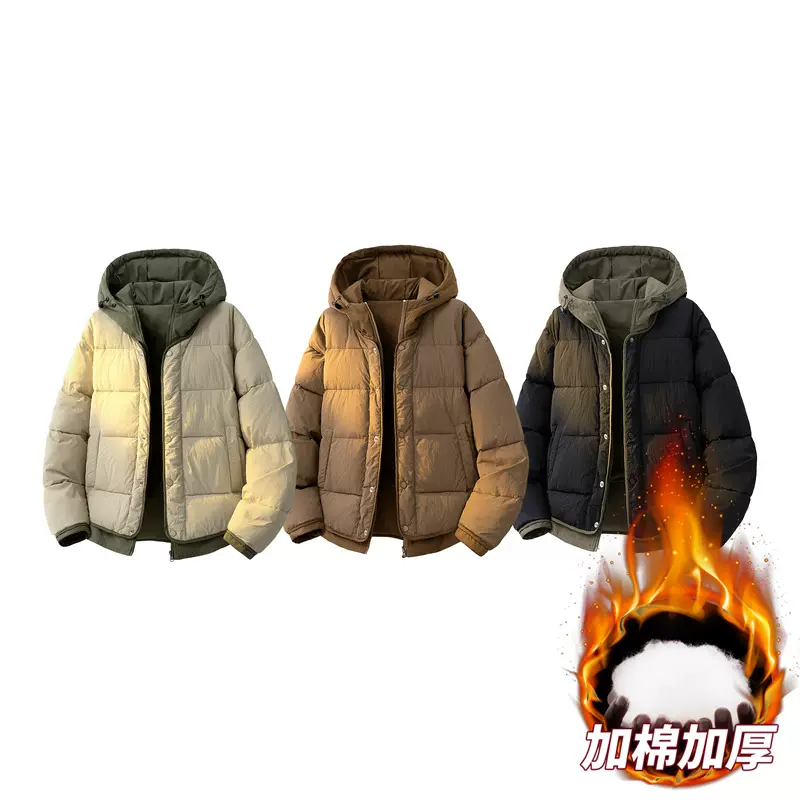 连帽棉服男冬季防风加绒加厚情侣棉衣40D小米皱高品质加