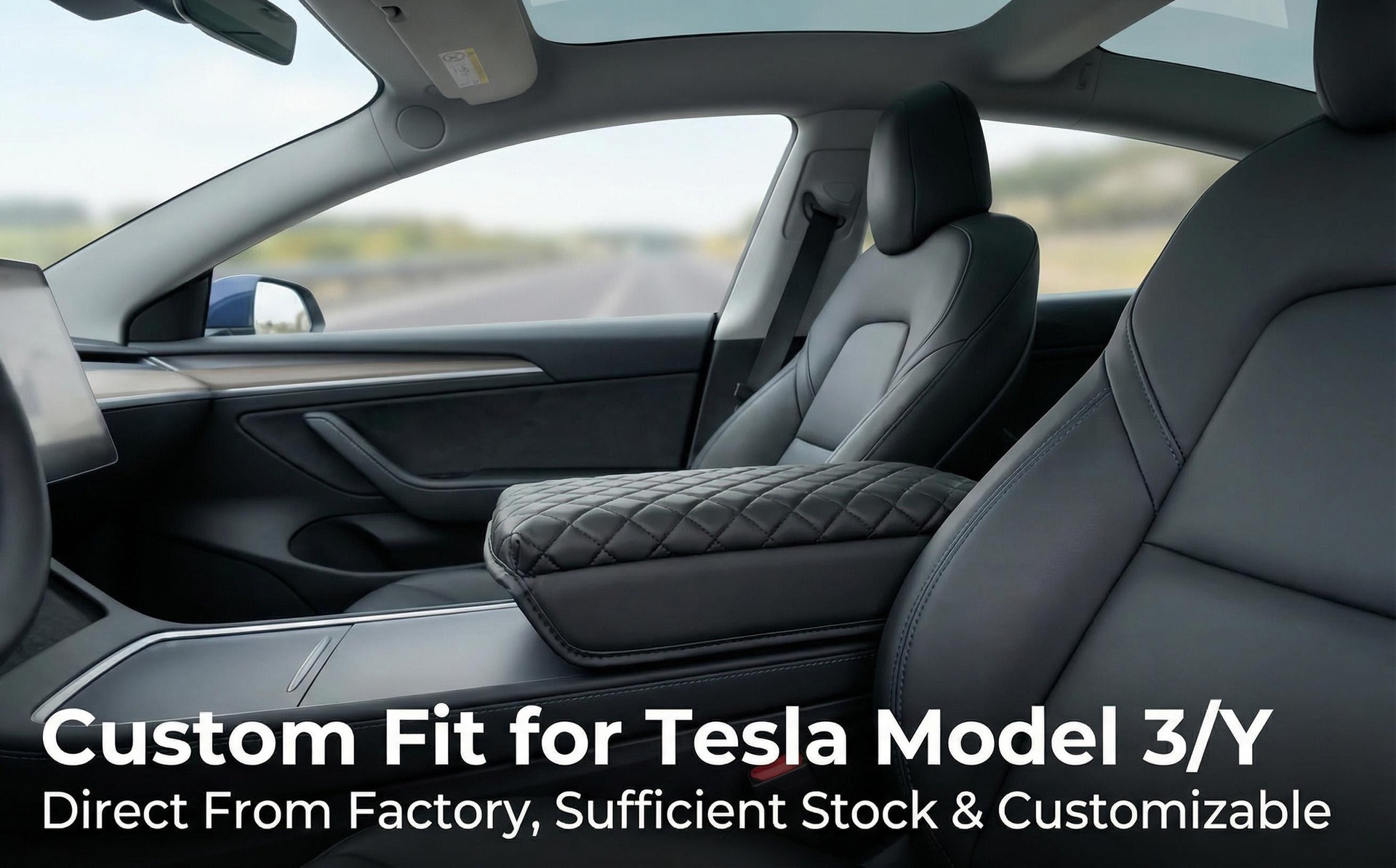 Cross-Border Bestseller Suitable for Tesla Model 3/Y/Yl, Special Center Console Armrest Box Pad, Leather, Thickened and Elevated