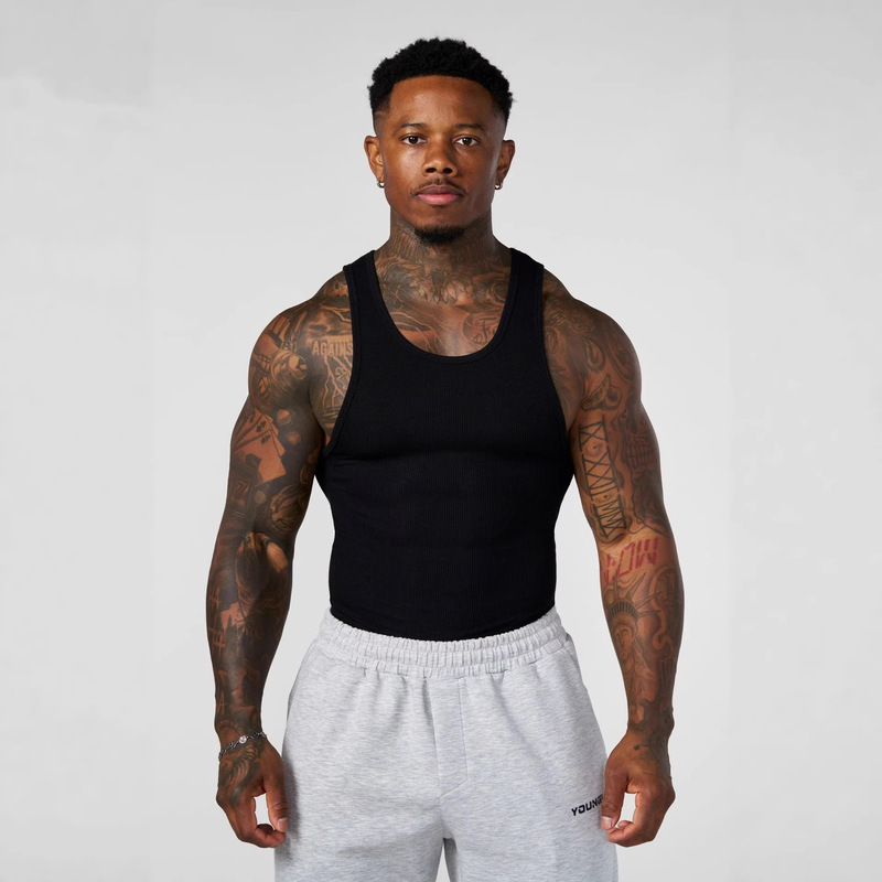 Youngla New Knitted Ice Silk Ribbed Vest Men's Sports Fitness Vest Running Basketball Training Tights Youngla New Knitted Ice Silk Ribbed Vest Men's Sports Fitness Vest Running Basketball Training Tights
