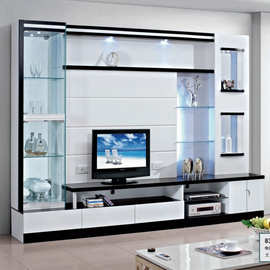 佛山厂家批发价板式一体柜客厅组合多功能玻璃柜门储物柜电视墙柜