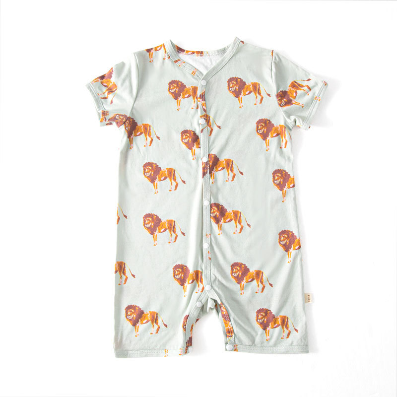 INS estilo europeo y americano estilo bebé manga corta mameluco verano fino bambú algodón impreso vaina mameluco para niños y niñas ropa de bebé