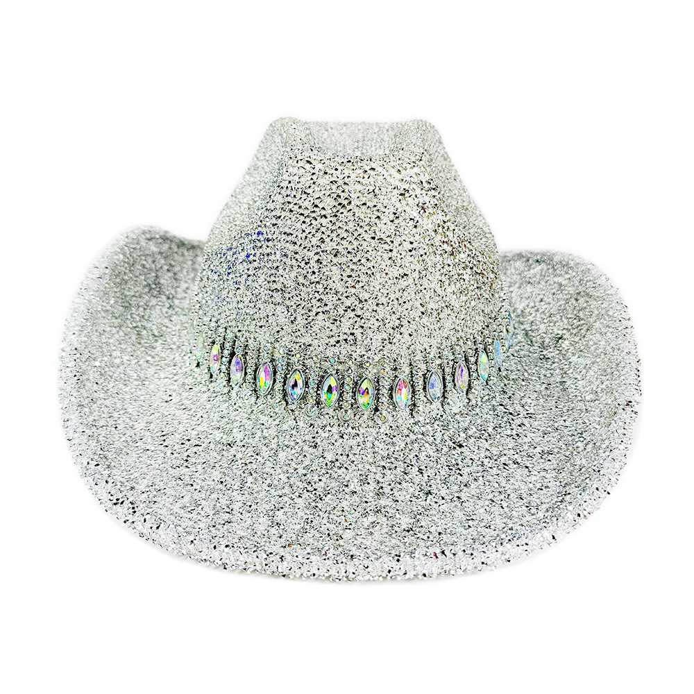 Vaquero de borde de diamante de gota de agua de seda de plumas plateadas