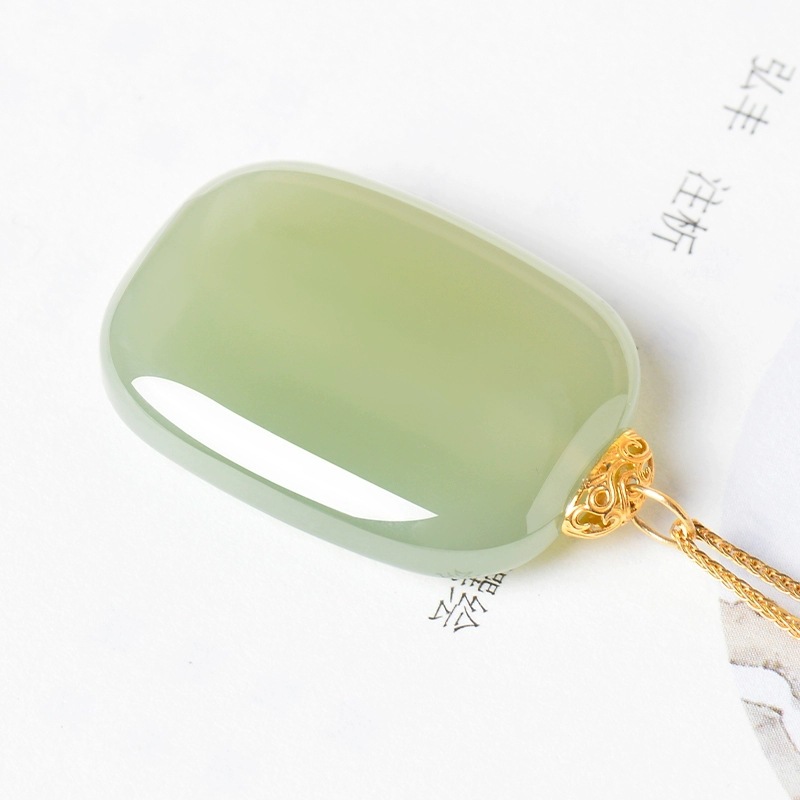 천연 HETIAN JADE QINGSHUI PINGAN WUSHI 브랜드 18K 골드 인레이 펜던트 남성과 여성을위한 옥 목걸이 여성용 펜던트
