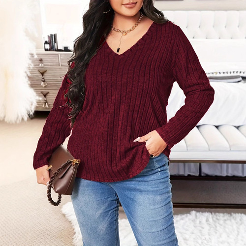 Spring and autumn exclusively for large size women's wear three-piece V-neck comfortable sweaters wholesale