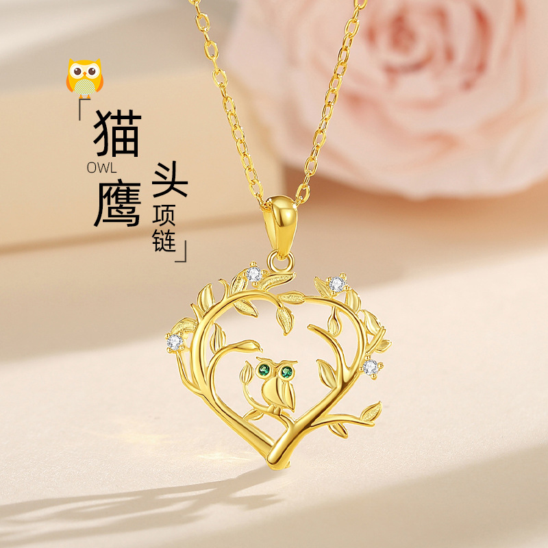 Nuevo collar francés de alta gama europeo y americano, vida femenina, búho, micro-incrustado de circón, personalidad, temperamento, cadena de clavícula