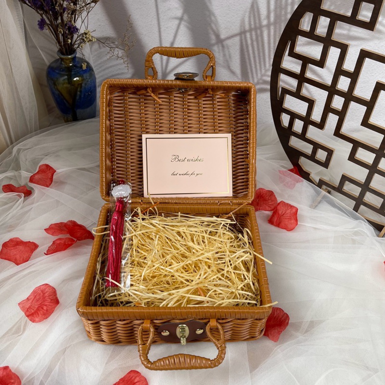 Dama DE HONOR caja de regalo de almacenamiento de mano estilo de moda ratán-como caja de almacenamiento de suministros de limpieza caja de almacenamiento maleta ramo