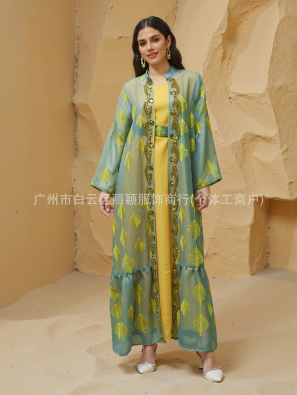 Musilin クロスボーダー新しい中東女性のサウジアラビアドバイファッション刺繍糸ローブツーピースベルト外国貿易|undefined