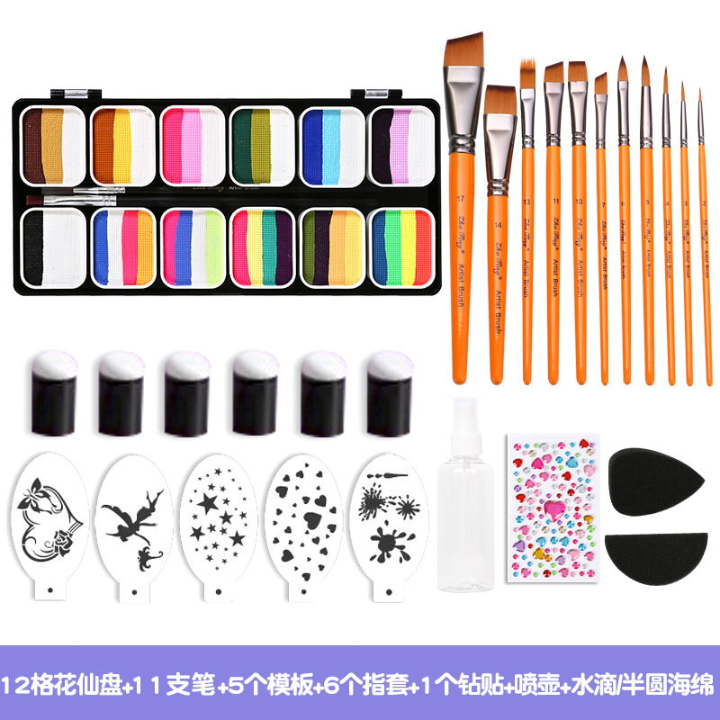 3012F-12 그리드 페인팅 + 주황색 펜 11개 + 흰색 템플릿 5개 + 손가락 침대 6개 + 다이아몬드 1개 + 물뿌리개 반원형 물방울 스펀지 각 1개
