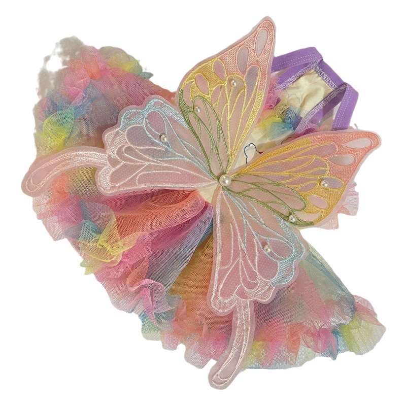 Ropa para mascotas Bichón maltés vestido de verano de mariposa grande falda de gasa arcoíris falda tutú para perro