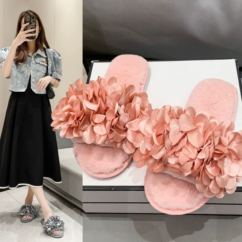 Тапочки женские ins с мягкой легкой подошвой противоскользящей гортензии новые сетчатые красные толстые плоские тапочки женские весенне-осенние уличные модные женские хлопковые туфли