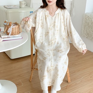 Spring and Summer Cotton Yarn Pregnant Women Spring and Autumn Thin Crepe Postpartum Long-sleeved Breastfeeding Skirt plus size Moon Dress Breastfeeding Clothes
