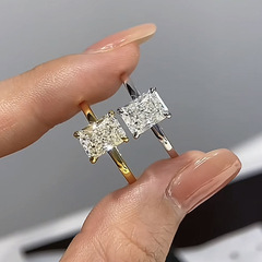 隆隆金新型s925純銀ジルコン指輪女性方形氷花切6*8指輪欧米指輪婚約指輪