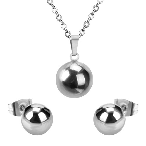 Cross-border European and American hot-selling steel ball jewelry set for women round geometric fashion earrings necklace set stainless steel jewelry