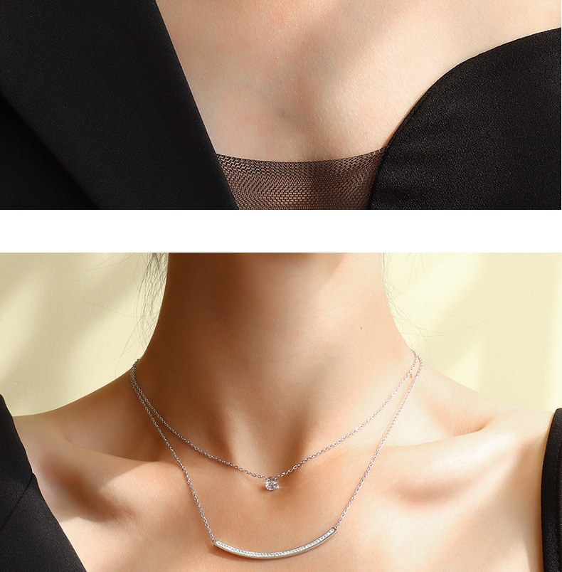 Simple Zircon Double Layered Necklace display picture 8