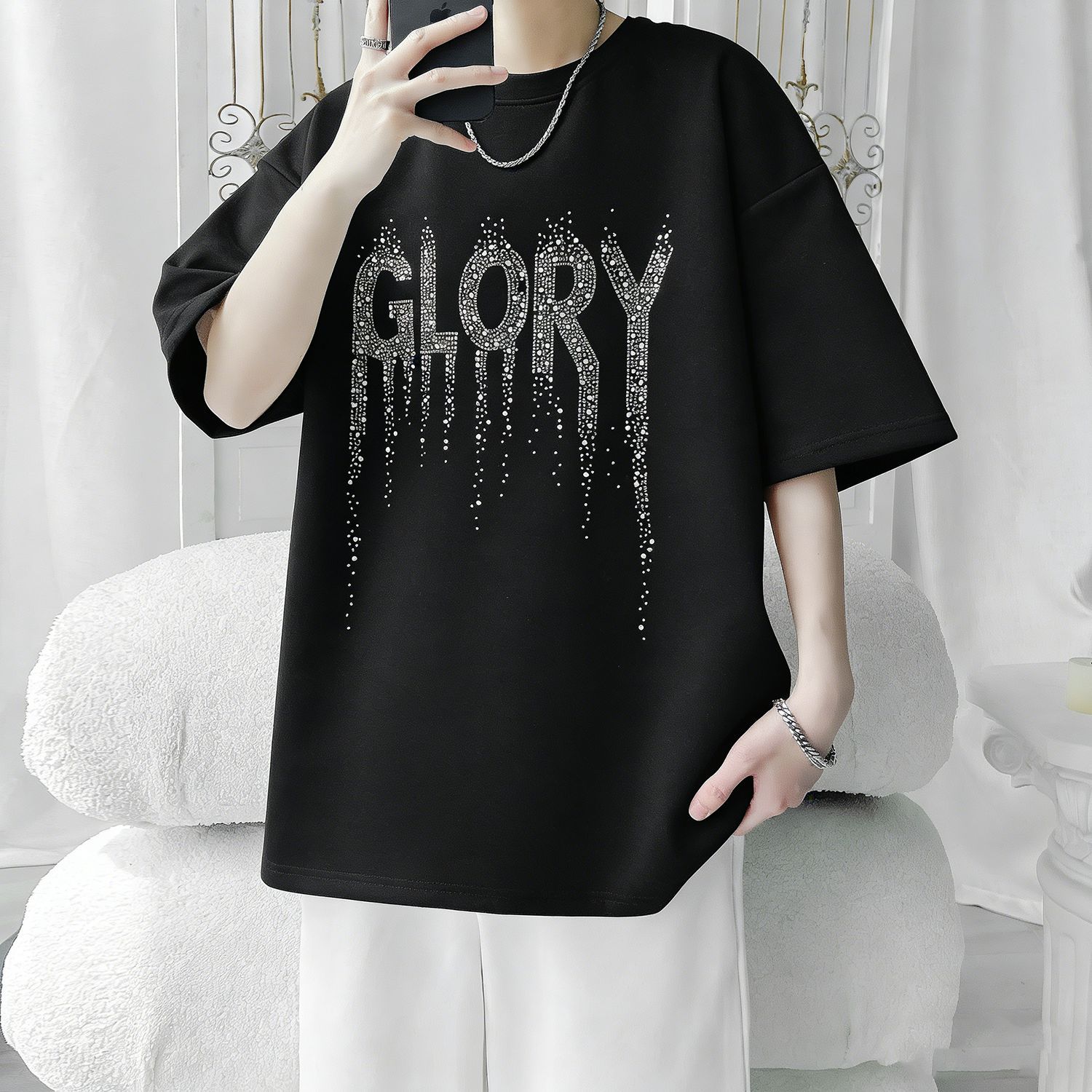 T-shirt da uomo americana retrò a maniche corte, vestibilità ampia, casual, estiva, stile rilassato e alla moda, stampata._voghion.com