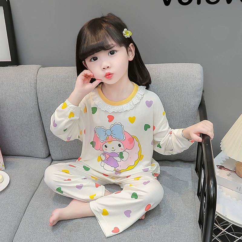 Girls Pajamas Long Sleeve Suit Thin Girls Cute Cartoon Baby Air Conditioning Spring and Autumn New Children's Home Clothes