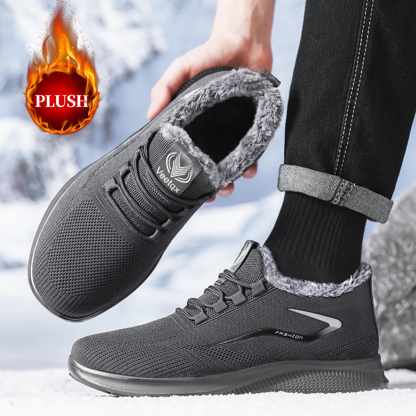 Zapatos de algodón de invierno para hombres de mediana edad, viejos zapatos de tela de Beijing para hombres, zapatos de terciopelo y calentamiento para hombres de edad avanzada image 4