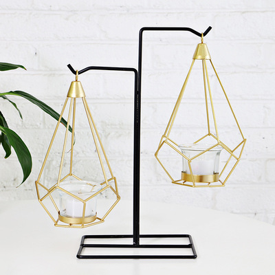 北欧铁艺烛台几何形烛台吊灯婚庆道具家居装饰金属工艺品客厅摆件