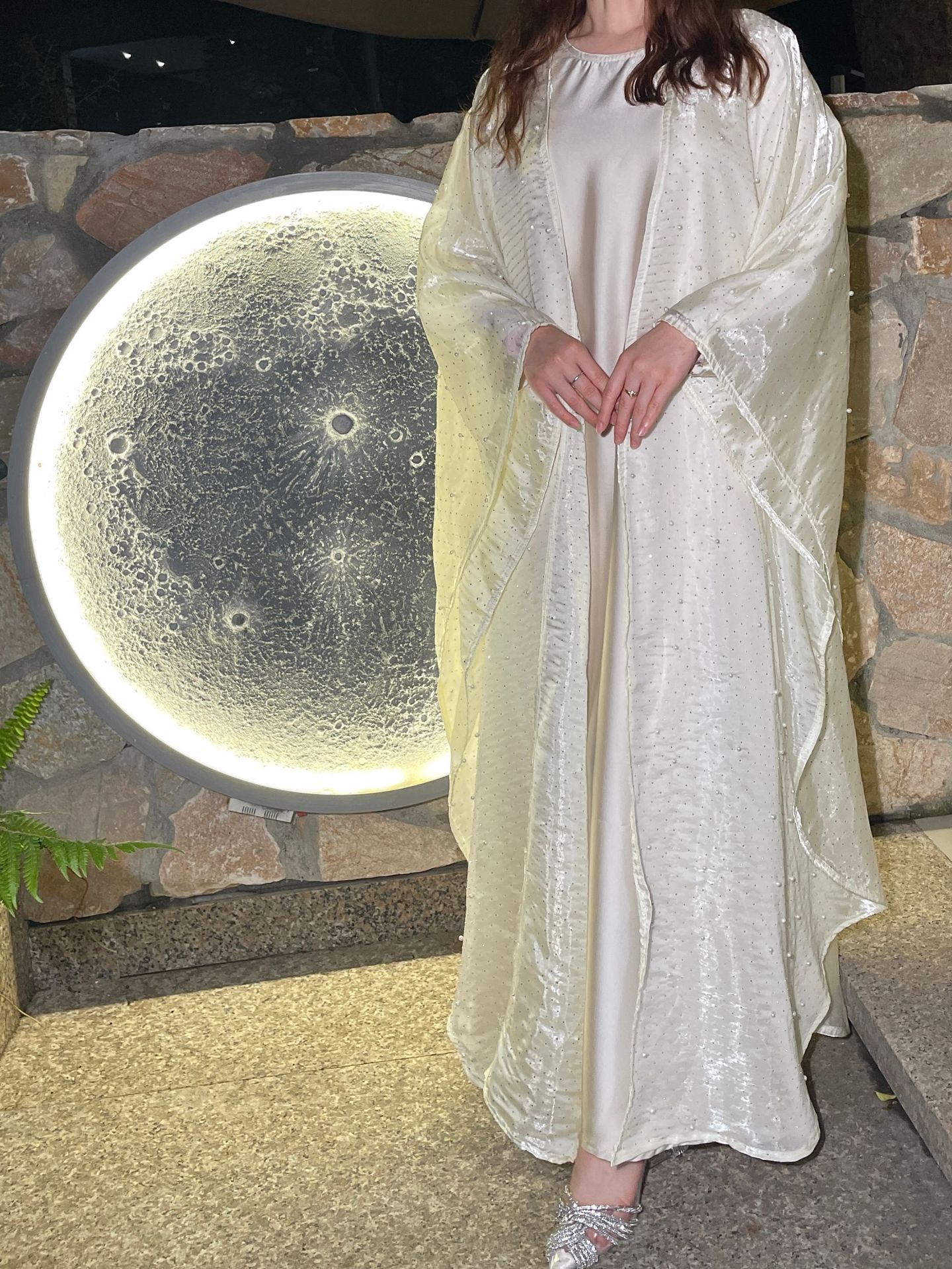 Dubai Abaya Set - Embellished Long Sleeve Open Front Cover With Beaded Detailing (Black, S-L) | Modest Luxury Two-Piece Outfit_voghion.com