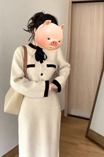 法式蝴蝶结领针织开衫女2025秋冬新款百搭加厚小香风套装裙两件套