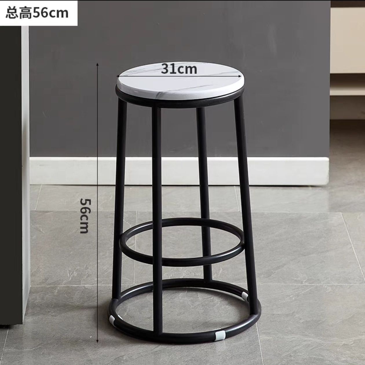 두꺼워진 업그레이드 - 55 하이 화이트 대리석 패턴 + 블랙 선반