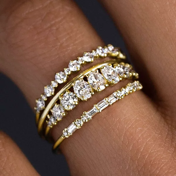Cao Shi European and American Light Luxury High-end Geometric Ring Women's Shiny Fashion Ring Four-piece Engagement Wedding Jewelry