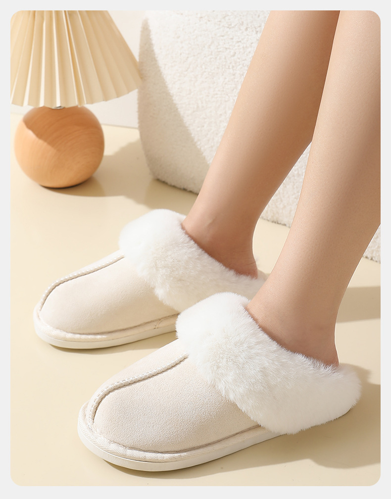 Winter suede fur mouth cotton slippers men home indoor thick sole anti-slip protection Slipper warmer_voghion.com