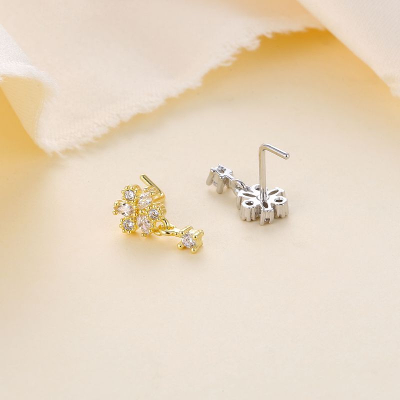 Rvs neusknopje bloem met ingelegde steen piercing_voghion.com