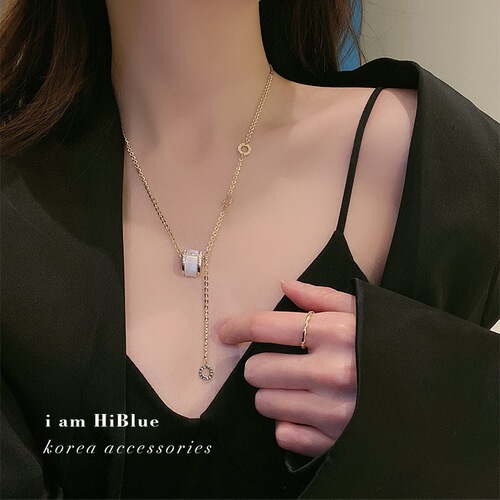 South Korea's Dongdaemun cat's eye stone small waist necklace INS cold style new necklace beautiful clavicle chain