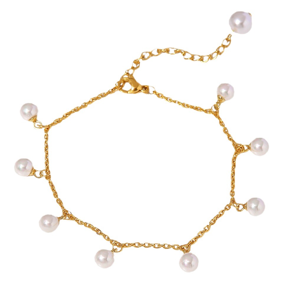 Europa y América ins neto estilo rojo nueva moda mujer tobillera 18K oro Shell perlas borla colgante tobillera joyería para las mujeres