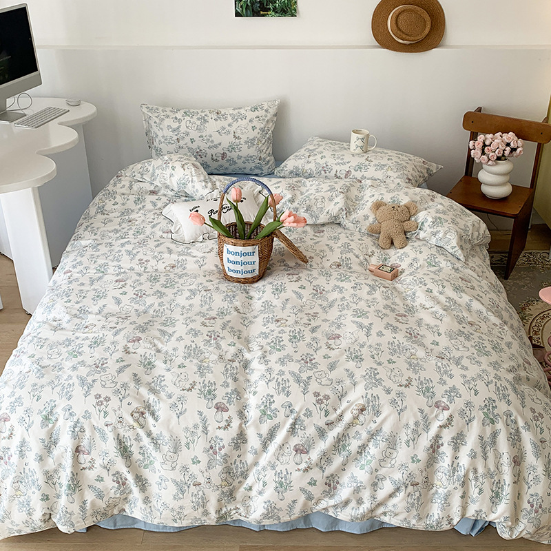 Sábana floral de algodón Juego de cuatro piezas Funda de edredón de algodón 100 Funda de almohada Juego de cama de tres piezas Se puede lavar a máquina 25 modelos domésticos