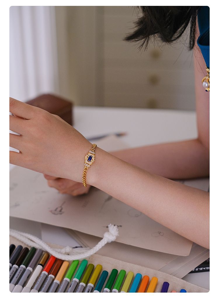 Retro Rhombus Copper Plating Zircon Bracelets 1 Piece