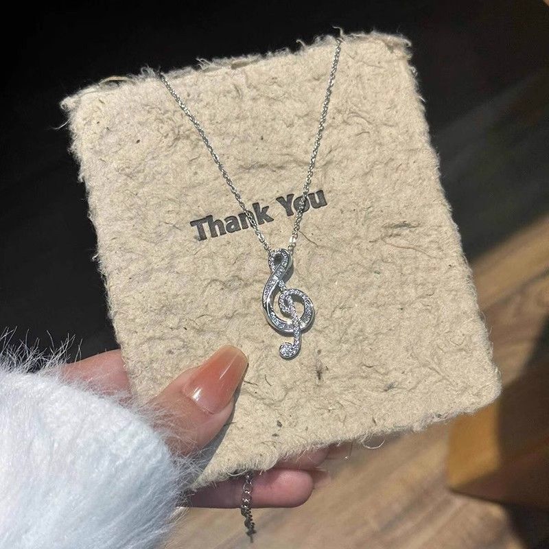 Sparkling Silver Music Note Rhinestone Full Pendant Necklace for Women, Sweet and Elegant Temperament Clavicle Chain, Versatile and Exquisite Sparkling Silver Music Note Rhinestone Full Pendant Necklace for Women, Sweet and Elegant Temperament Clavicle Chain, Versatile and Exquisite