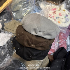 烫钻立体大蝴蝶结显脸小减龄韩版韩国蓓蕾帽子女秋冬新款贝雷帽潮