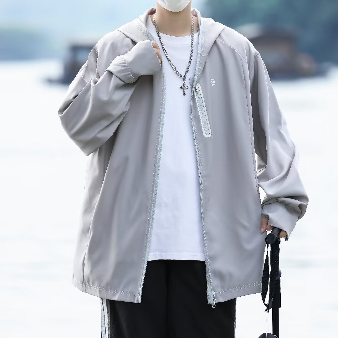 Men's Summer Anti-UV Fishing Clothing Jacket Breathable Skin Clothing Sunscreen Clothing Hooded Loose Sports Couple Black