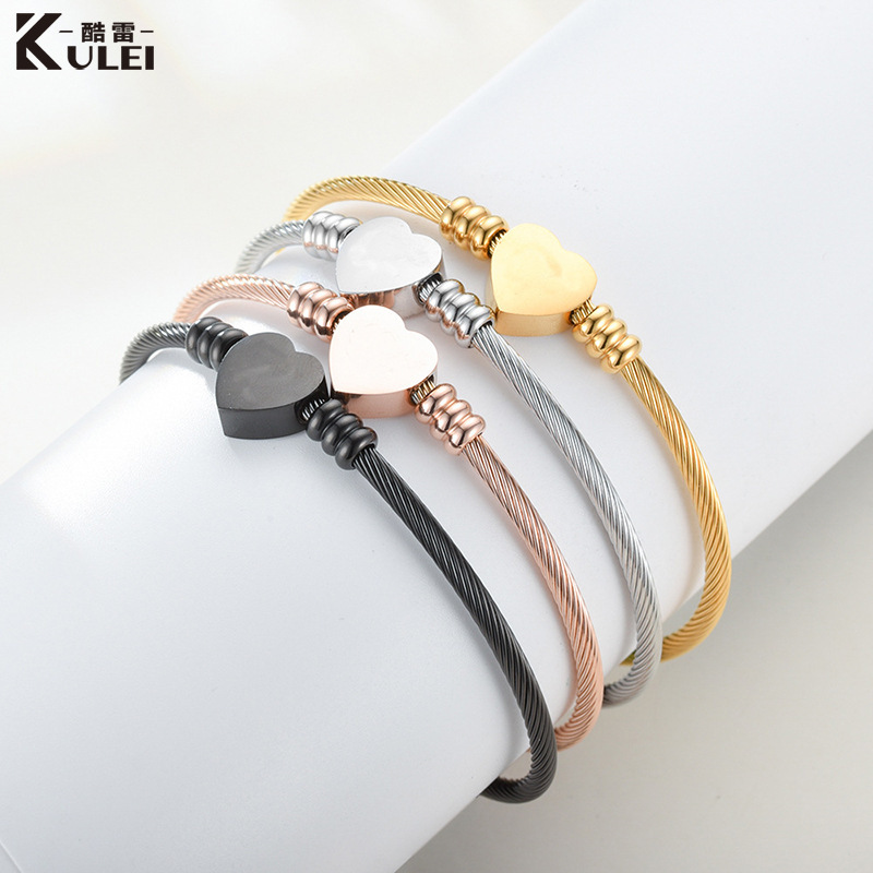 Cool Lei Jewelry European and American Hot-Selling Stainless Steel Heart Bracelet Open Adjustable Fashion Gold-Plated Braided Titanium Steel Bracelet Wholesale
