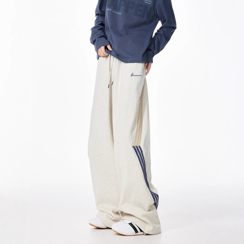 Heavy fleece-lined Striped Ribbon Sports Pants Men's 2024 Fall/Winter New Loose Straight Wide Leg Casual Long Pants Heavy fleece-lined Striped Ribbon Sports Pants Men's 2024 Fall/Winter New Loose Straight Wide Leg Casual Long Pants