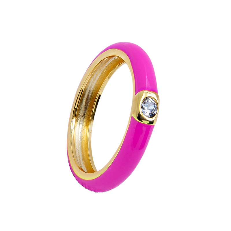 Cross-border Color Epoxy Enamel Temperament Plated 18k Ring Fashion Trend Copper Ring display picture 9
