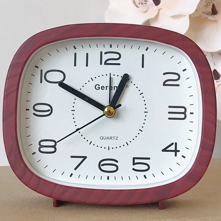 Minimalist Retro Wood Grain Alarm For Elderly Home Desktop Square Pendulum Student Modern Large Character Bedside Clock_voghion.com
