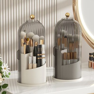 Rotating Makeup Birdcage Storage Box Dressing Table Desktop Supplies Transparent Sliding Door Pen Holder Lipstick Eyebrow Pencil Makeup Brush